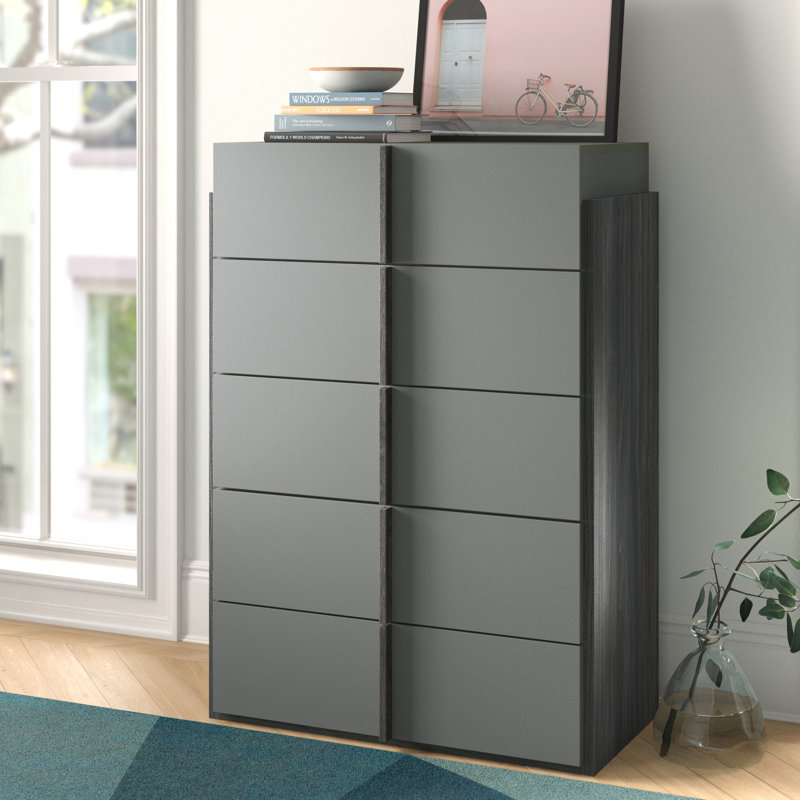 Wade Logan Osha 5 Drawer Elm and Matte Grey Chest Wayfair